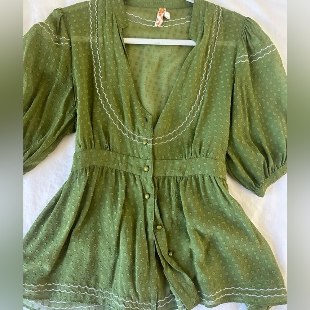 Anthropologie green blouse with stitching